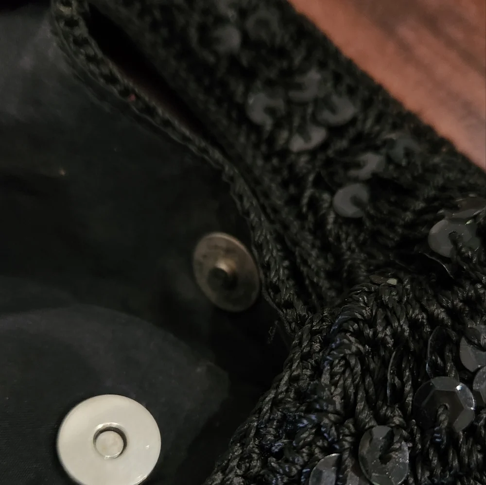Vintage Y2K Frankie and Johnnie Black Sequin Shoulder Tote Bag.
